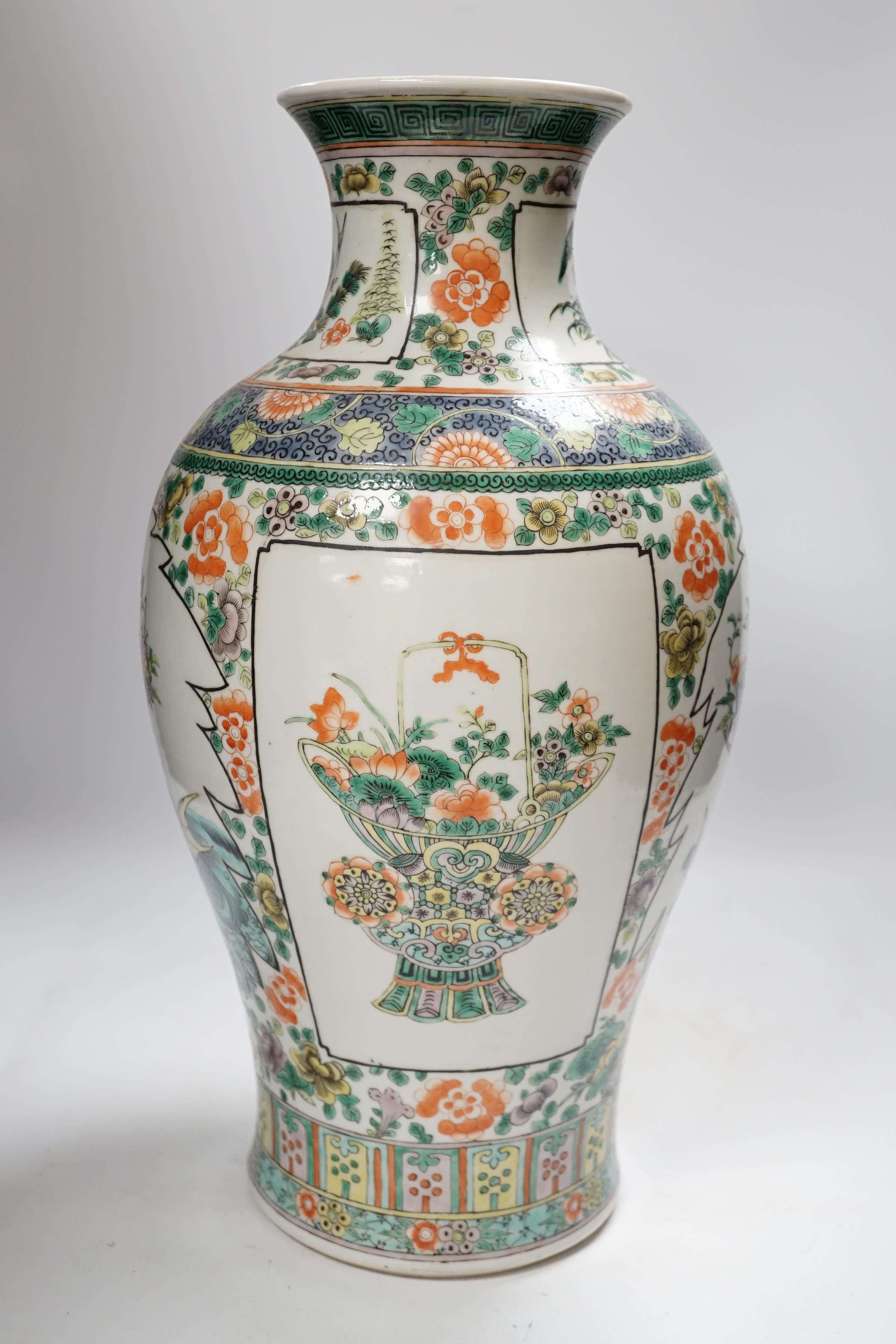 A Chinese famille verte baluster vase, Guangxu period, 45cm